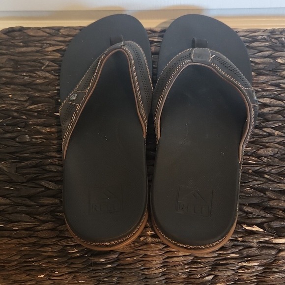 Reef Brown & Black Leather Flip Flops Size 12 Mens Cushion Beach Summer Classic - Picture 5 of 5